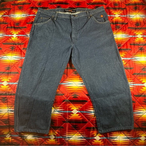 Wrangler FR Jeans Mens 42X34 Blue Denim Dark Wash FR47MLW Workwear Outdoors Work